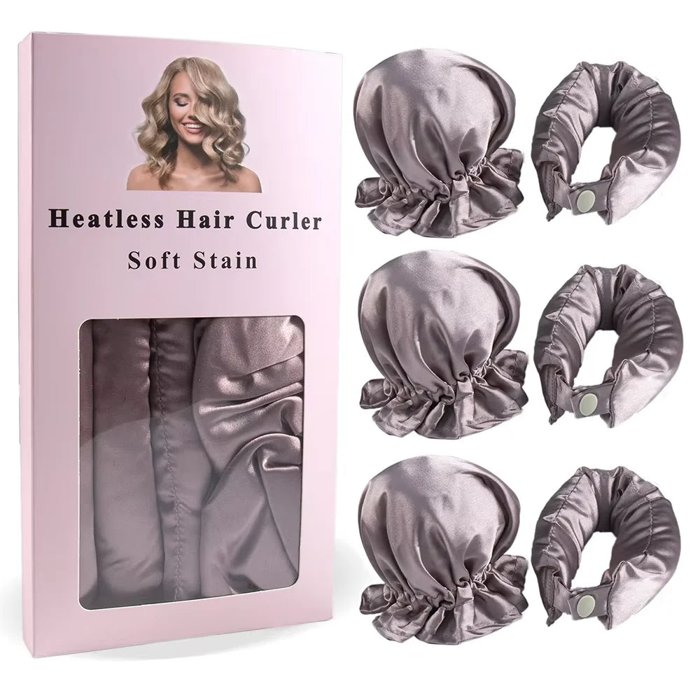 3Pc Satin Heatless Curling Rod with Hair Caps, Soft Overnight Curling Rod Headband for Long Hair, DIY Hairstyling Tools